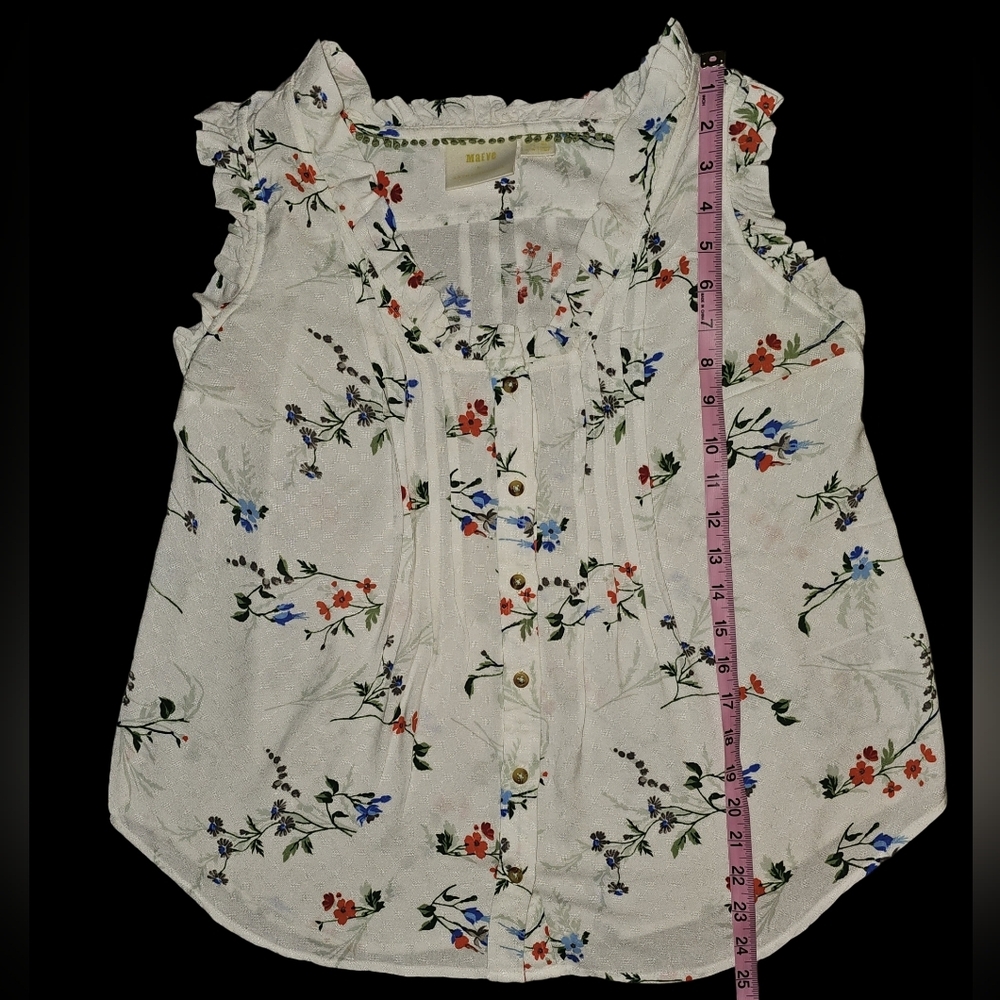 Maeve Anthropologie Floral Ruffle Blouse Boho Cottagecore Button Front Top Sz 4 - Picture 8 of 13